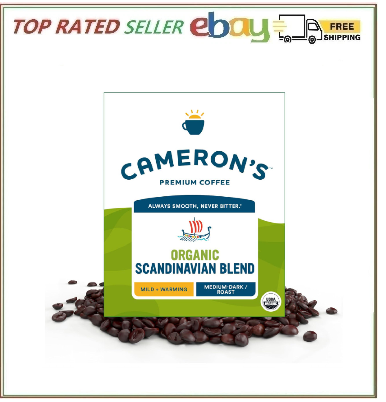 Roasted Whole Bean Coffee, Organic Scandinavian Blend, 4 Pound
