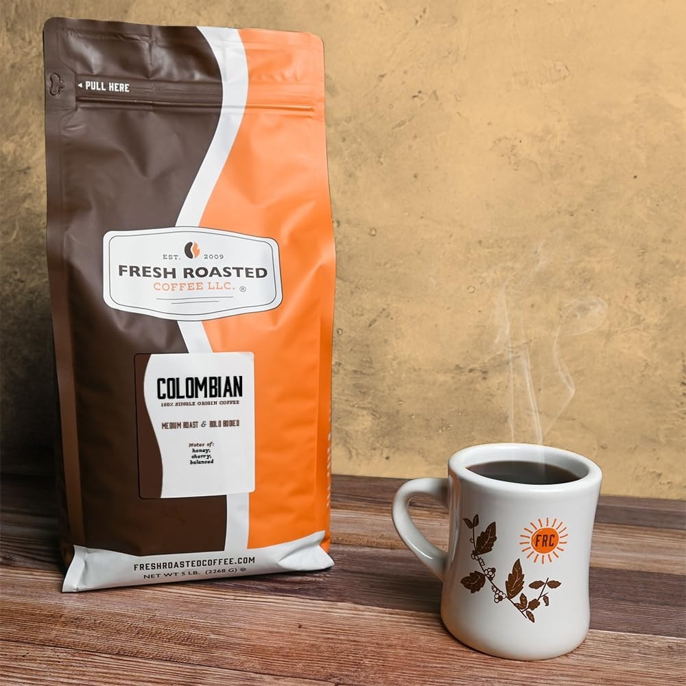100% Colombian Whole Bean Coffee, Fresh Roasted Medium Roast, Kosher, 5 lb