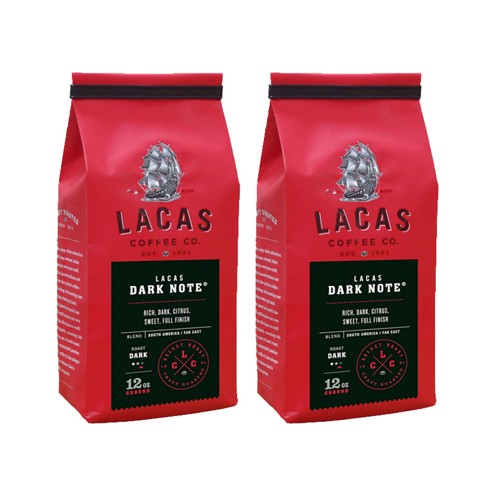 Lacas Dark Note, Medium Fine Ground Coffee, 2-Pack, 12oz Each