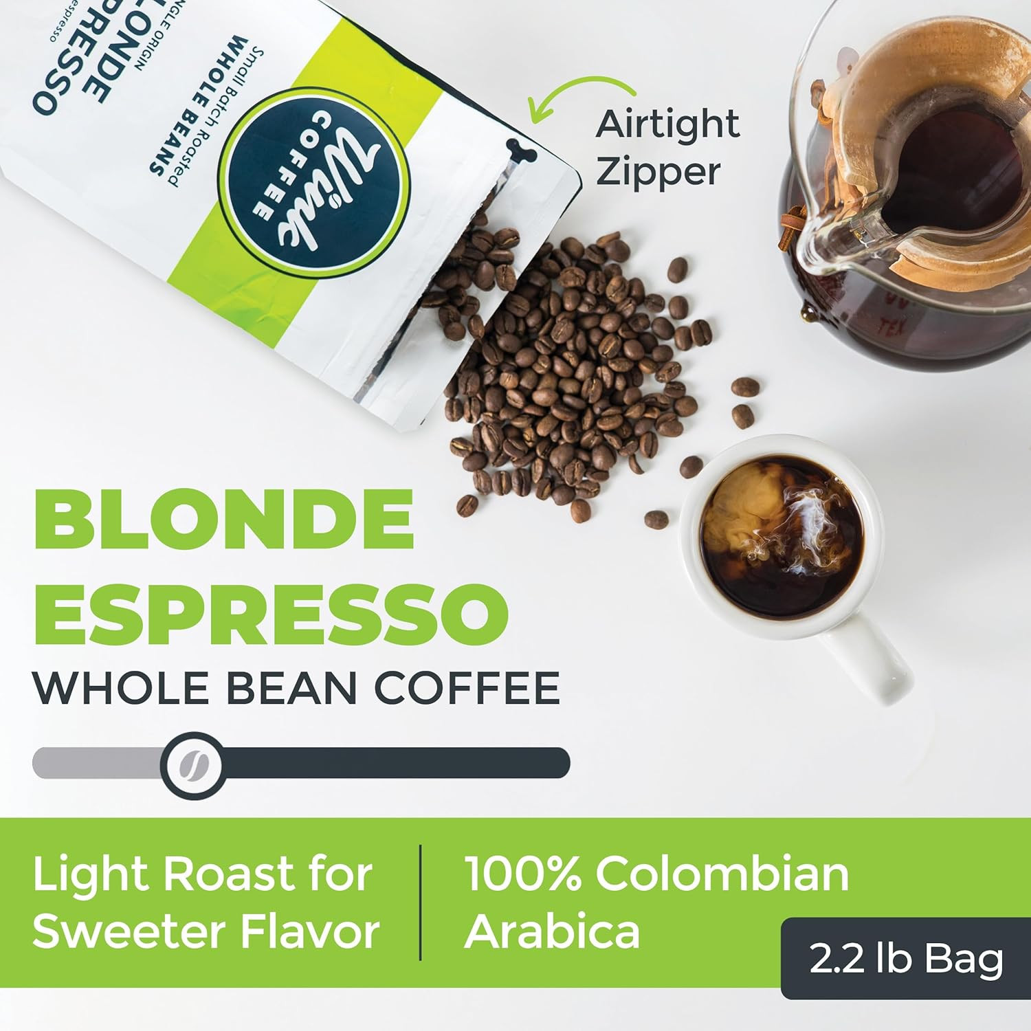 Wink Blonde Roast Whole Bean Coffee, Large 2.2 Pound Bag, 100% Arabica Coffee…
