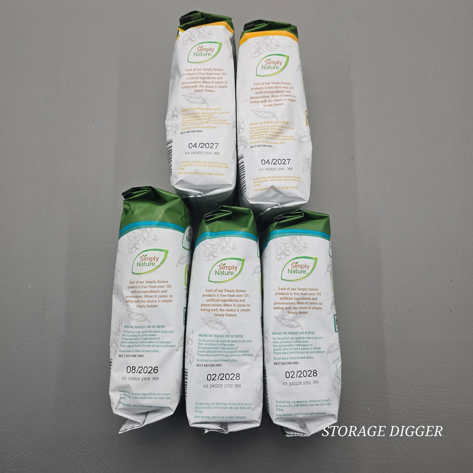 NEW 5 Bags of Simply Nature Organic Single Origin Whole Bean Coffee 12 oz (340g)