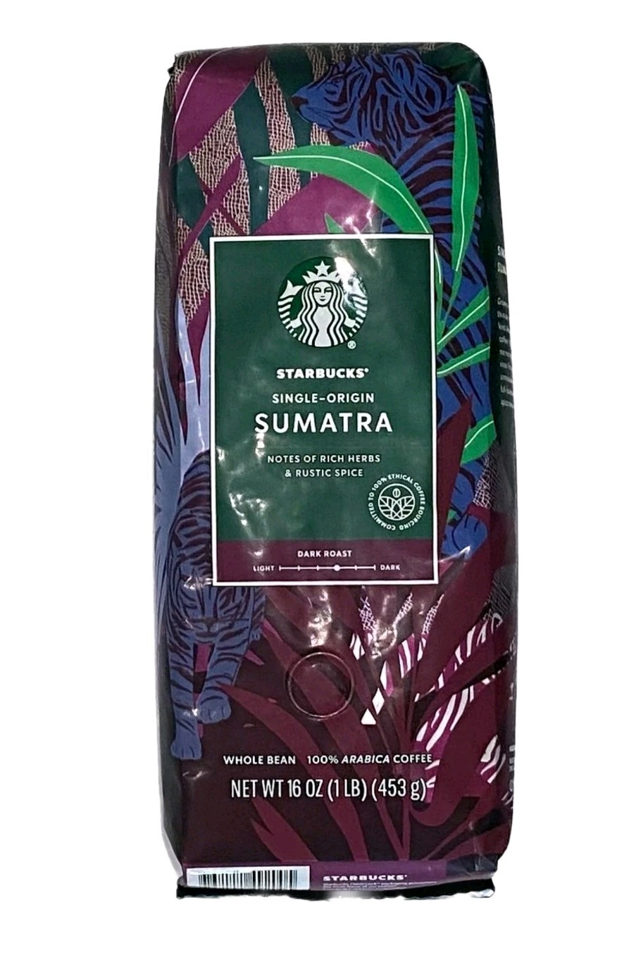 Lot of 6 Starbucks Single Origin Sumatra Whole Bean Coffee 1lb / 16oz / 453g Bag