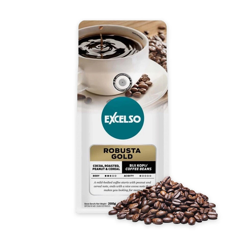 EXCELSO Robusta Gold Roasted Coffee Beans 200 grams Indonesia Product