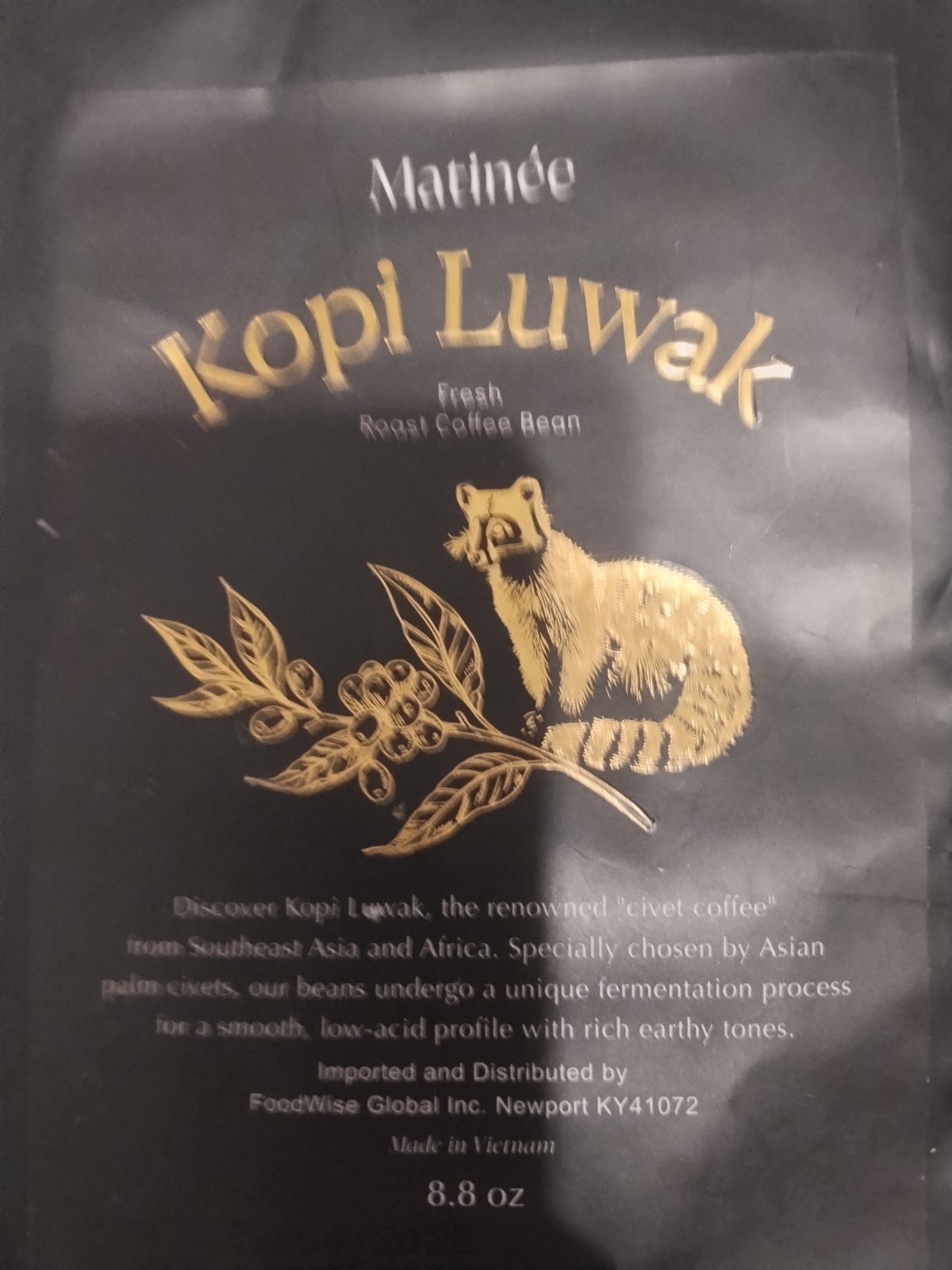 Matinee Kopi Luwak Fresh Roast Whole Beans Coffee 8.8 Oz
