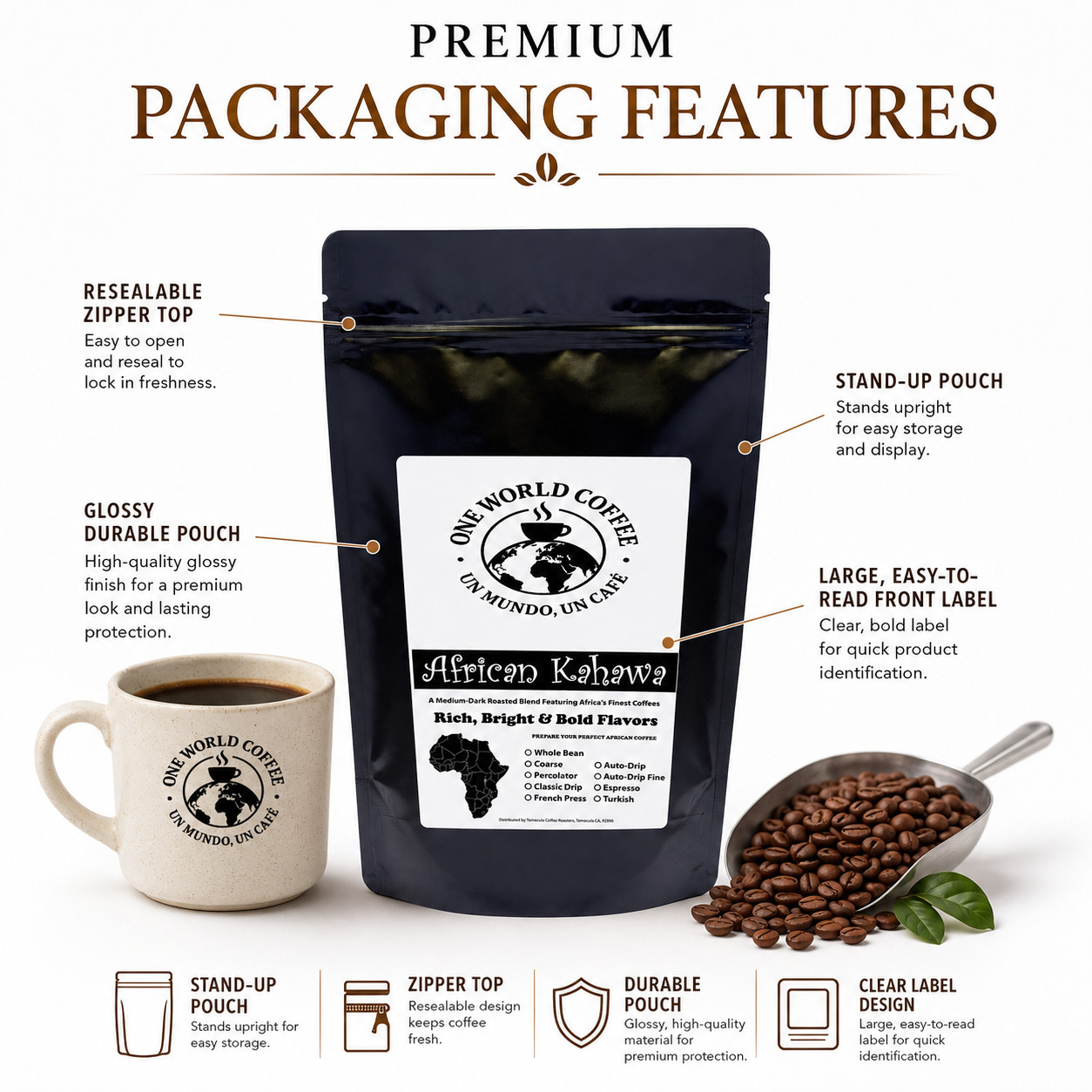 Africa Origin African Speciality Coffee Medium Dark Roast Whole Bean or Ground