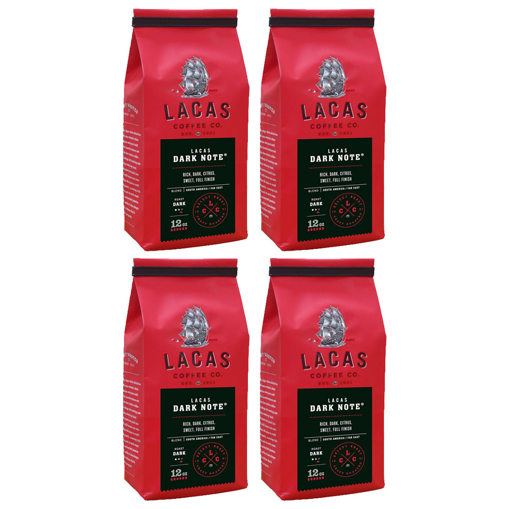 Lacas Dark Note, Medium Fine Ground Coffee, 4-Pack, 12oz Each
