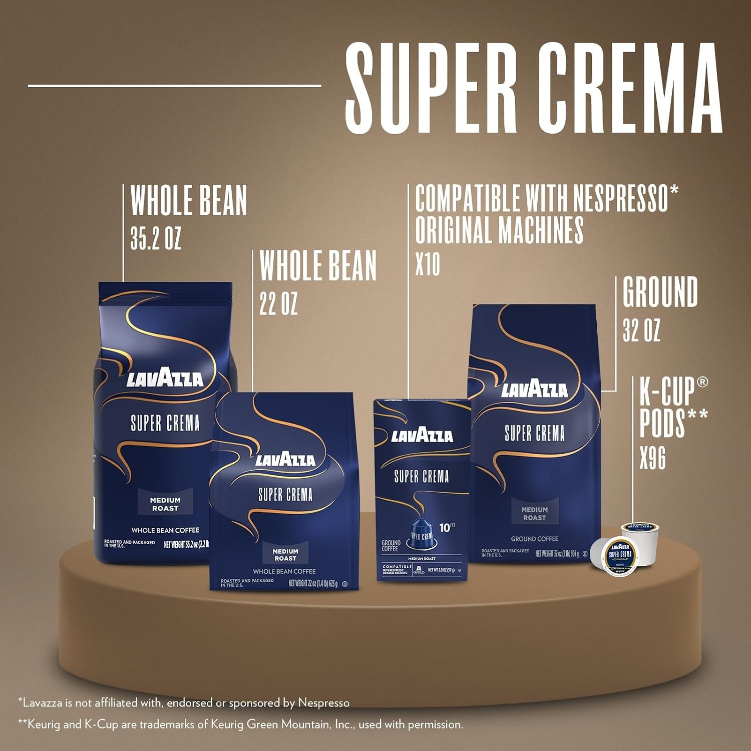 Bold and Creamy Super Crema Whole Bean Coffee, 2.2 lb Arabica-Robusta Blend