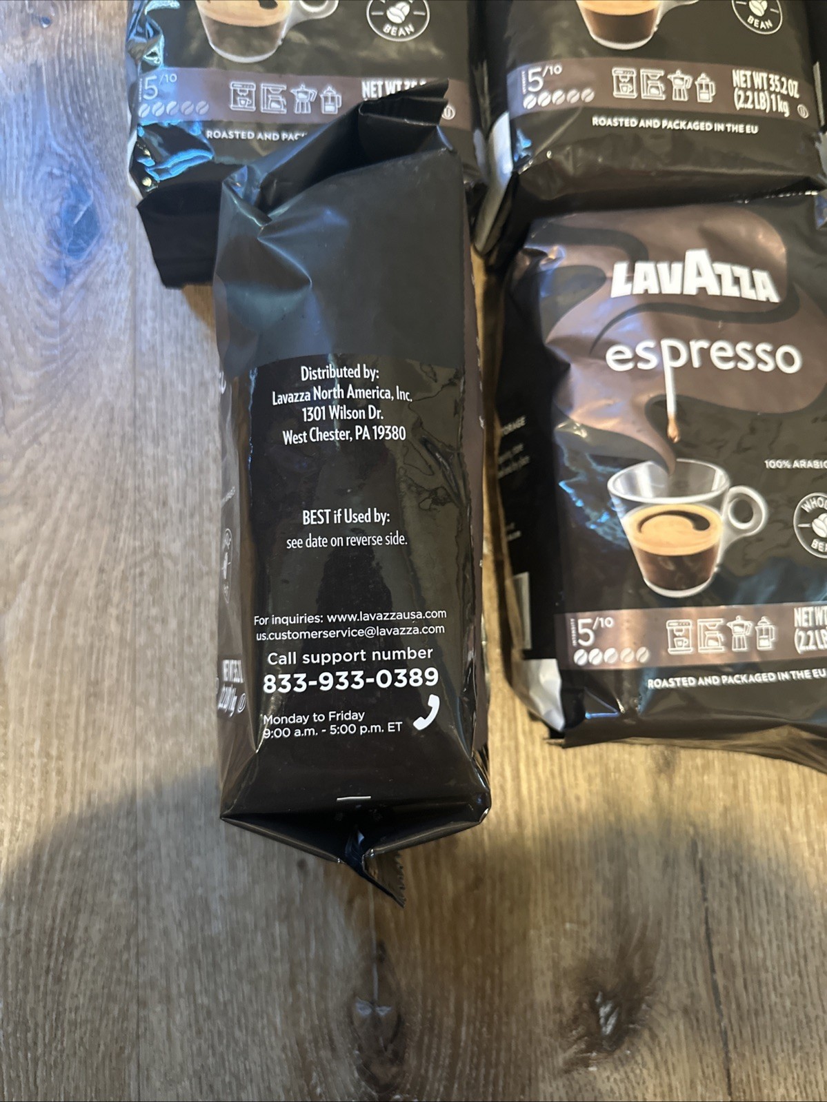 Lavazza Espresso Whole Bean Coffee Medium Roast 100% Arabica 2.2 lb Bag 6 Pack