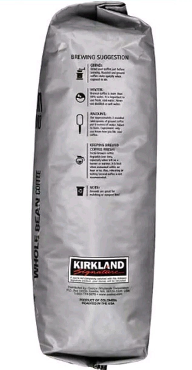 Colombian Supremo Coffee Whole Bean Kirkland Signature 2 Bags 6 lb 100% Arabica