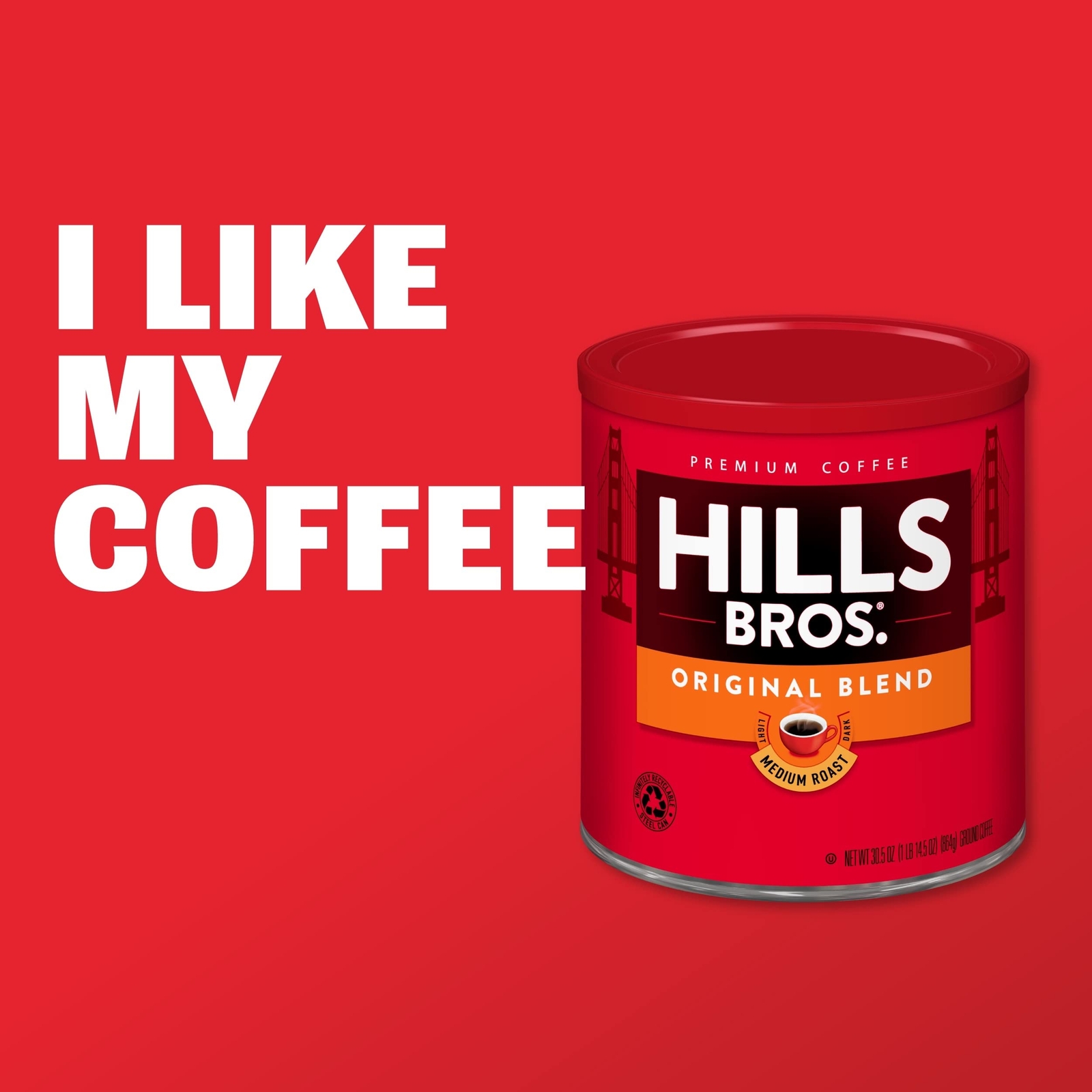 Hills Bros Medium Roast Arabica Coffee Beans 30.5 Oz Gluten Free Kosher
