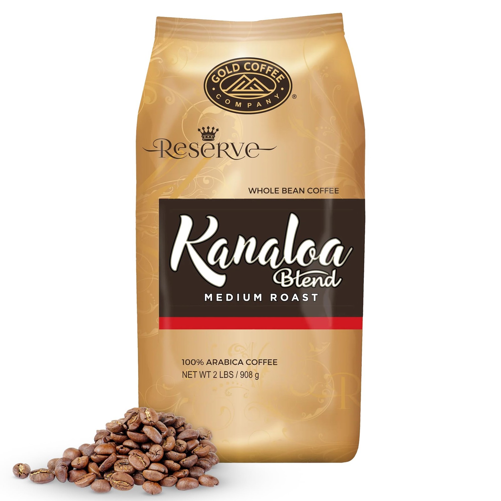 Gold Coffee Arabica Brazil Kanaloa Blend Medium Roast Whole Bean Coffee 2 lbs