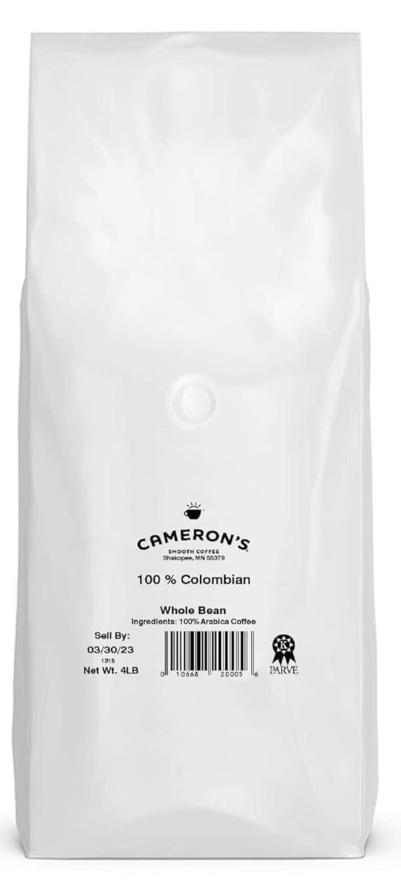 Cameron’s Coffee Roasted Whole Bean Coffee 100% Colombian 4 Pound BB 09/15/2026