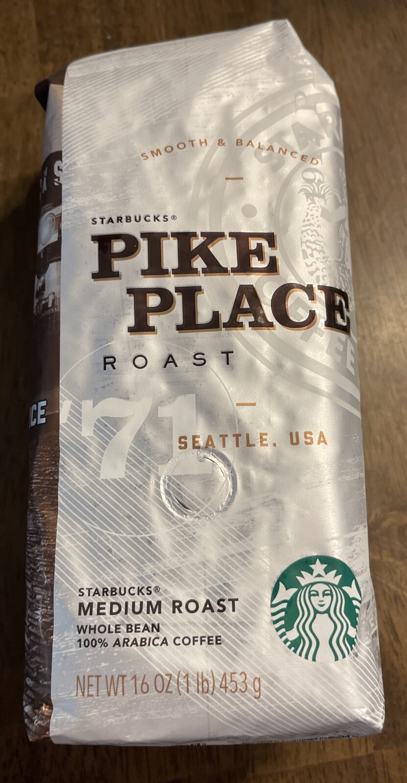 Starbucks Pike Place Roast Medium Whole Bean 16 Oz 1 Lb 100% Arabica Coffee