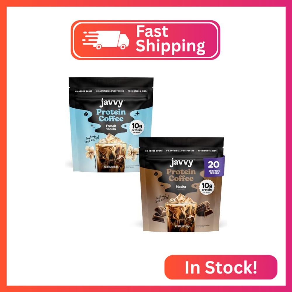 Javvy Protein Coffee for Cold Brew & Iced Coffee, Mocha/Vanilla, 2 Pack