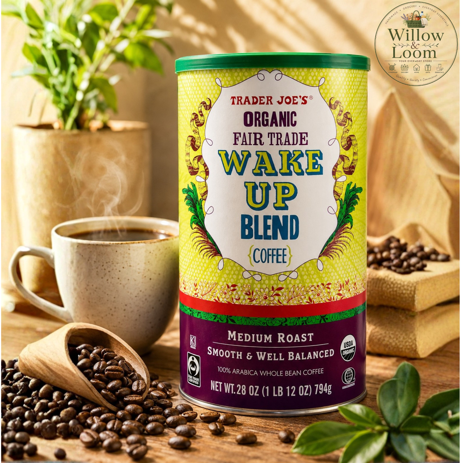 Trader Joe’s Organic Fair Trade Wake Up Blend Coffee Medium Roast 28 oz 1 lbs