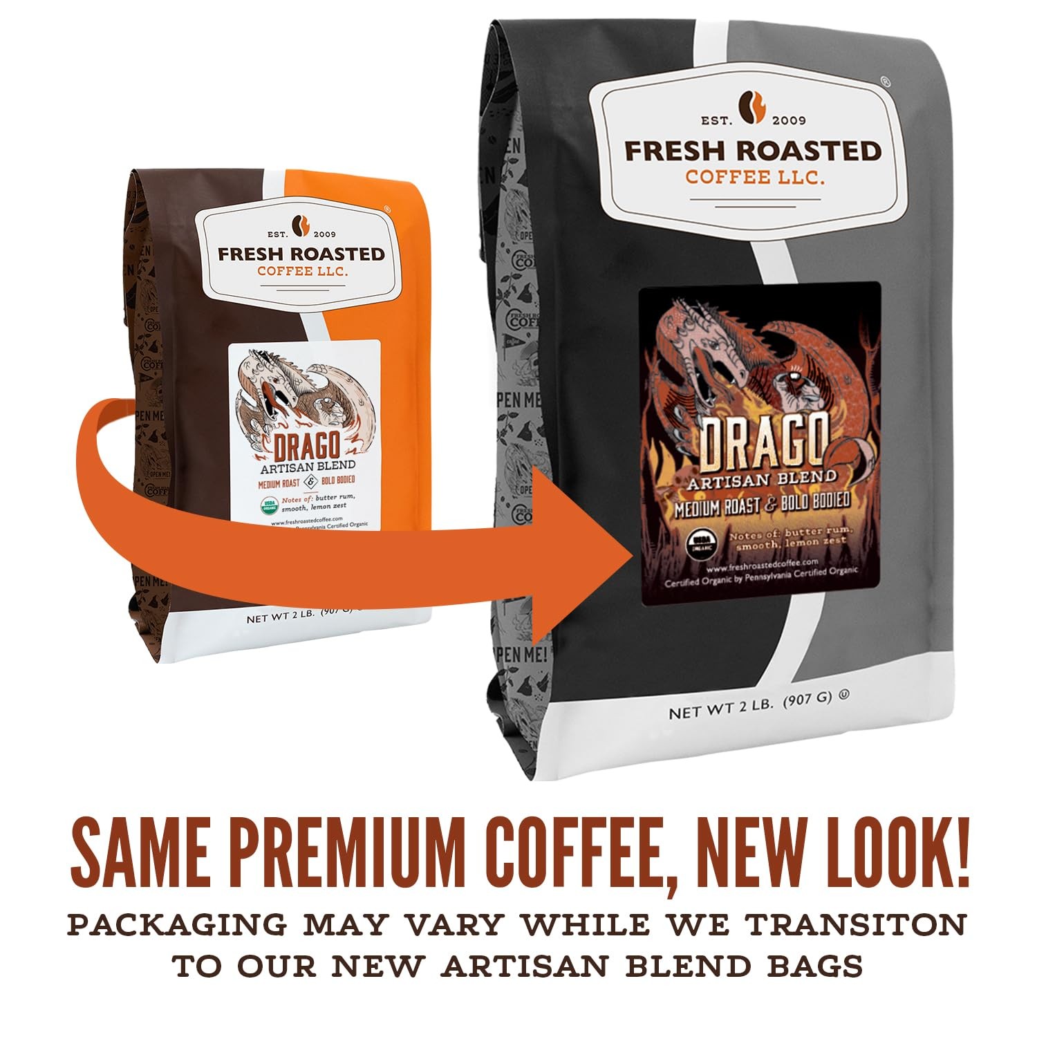 , Organic Drago Café Blend Whole Bean Coffee, Medium Roast, USDA Organic, Kos…