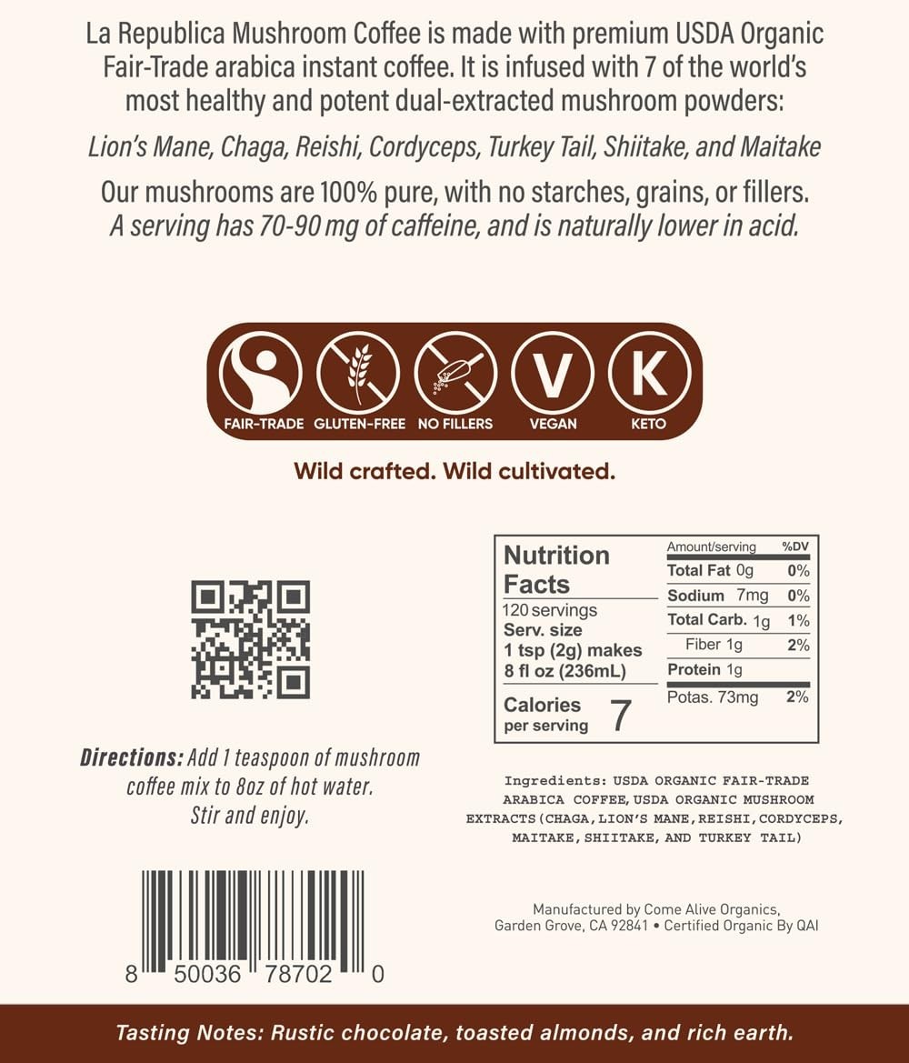 La Republica Instant Mushroom Coffee 120 Servings