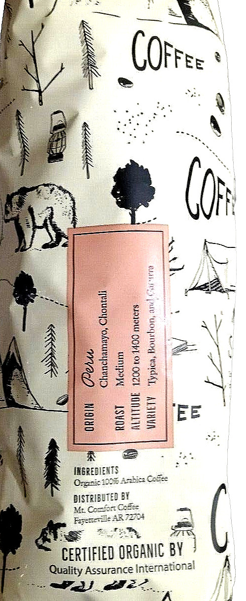 Mt. Comfort Organic Peru Medium Roast Whole Been Coffee 2.5 lb Bag EXP 11/2024