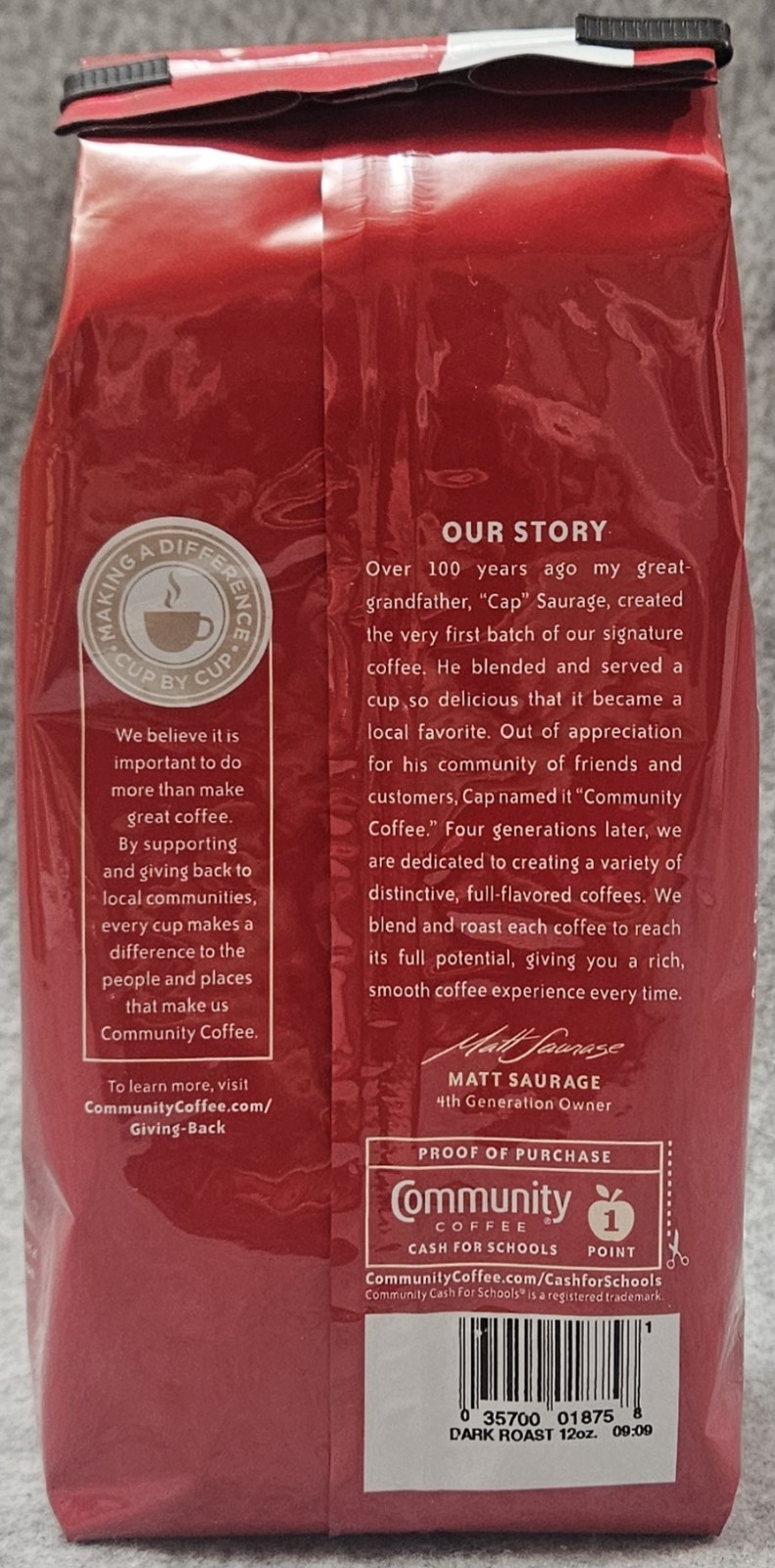 Signature Blend Whole Bean Coffee, Dark Roast, 12 oz Bag (Pack of 1)