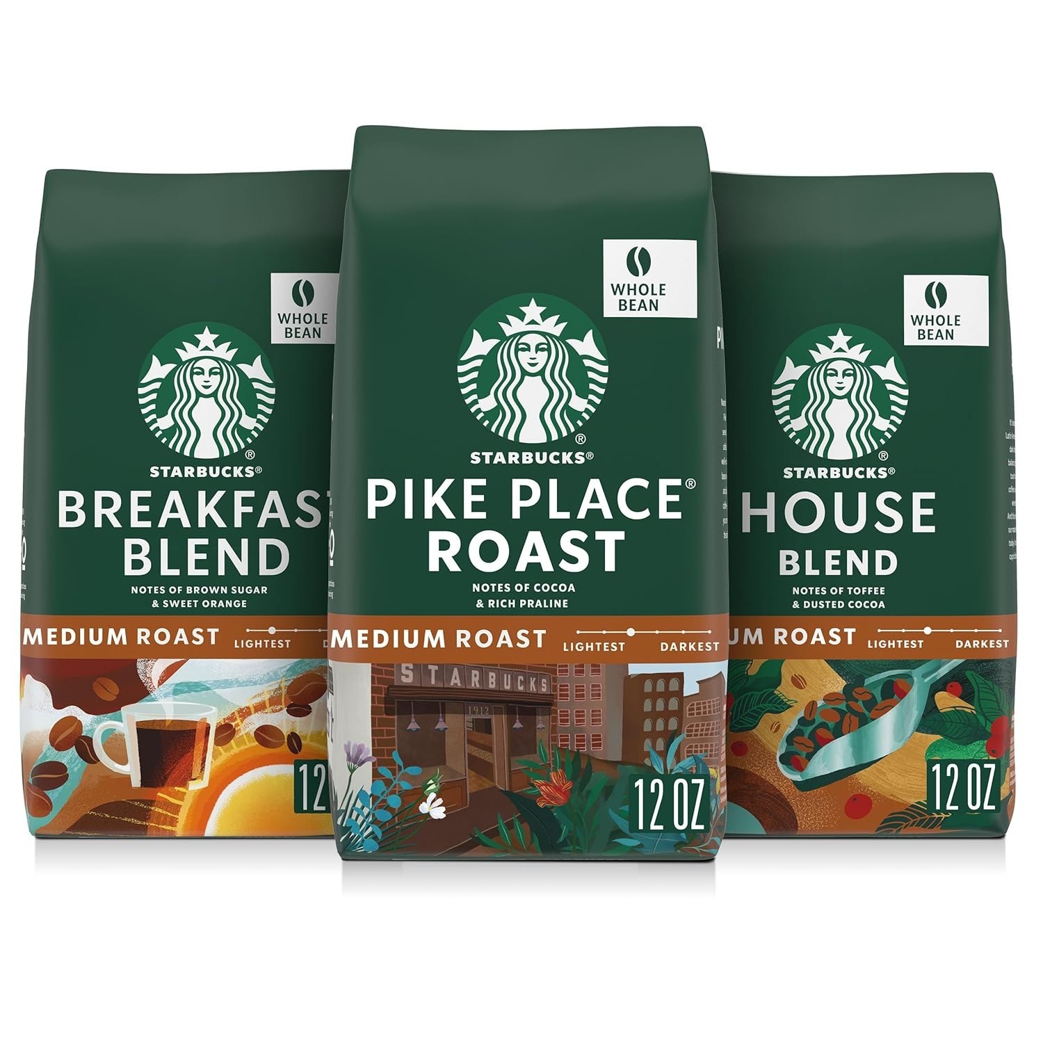Delight in Starbucks Whole Bean Coffee Variety Pack – 36 Ounce Medium Roast
