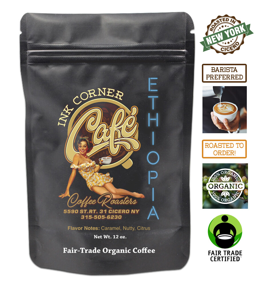 Ink Corner Cafe Organic Roasted Coffee Beans Ethiopia Single Origin Fair Trade