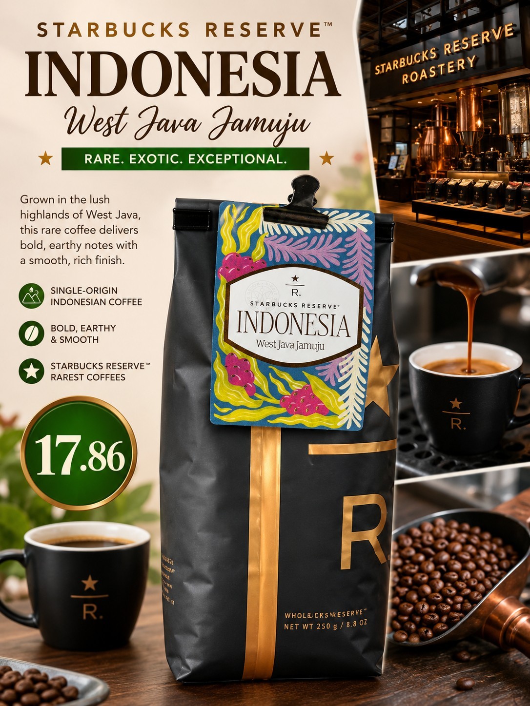 Starbucks Reserve Indonesia west java jamuju Whole Bean Coffee 8.8oz
