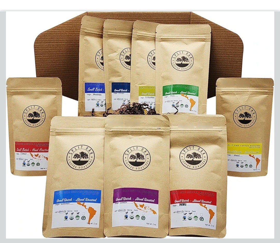 Assorted Coffee Gift Box 9 Pack Whole Beans 2oz Timor Colombia Ethiopia Brazil