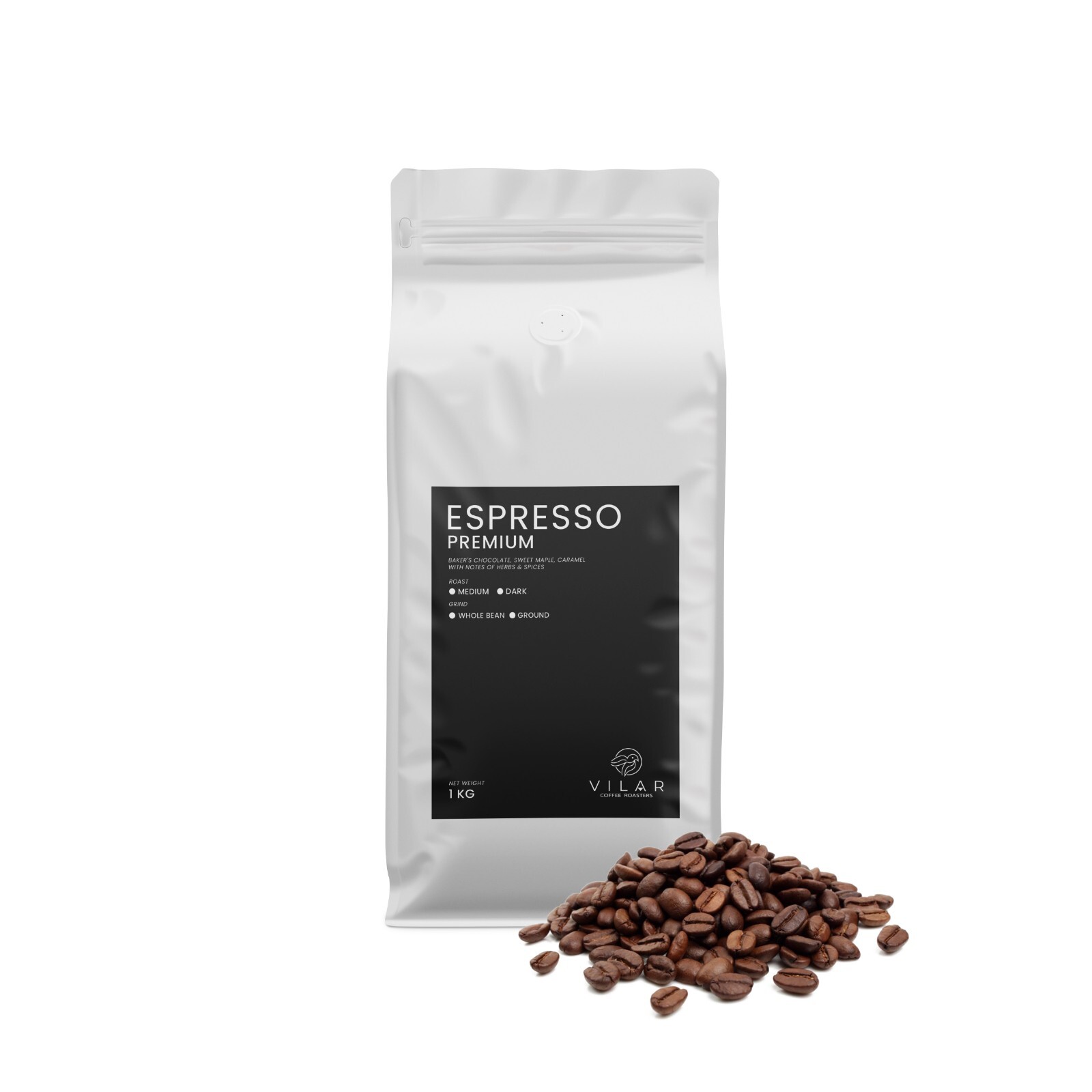 Fresh Espresso Coffee Beans Medium or Dark Roast – Premium Blend – 1 Kg (2.2 Lb)