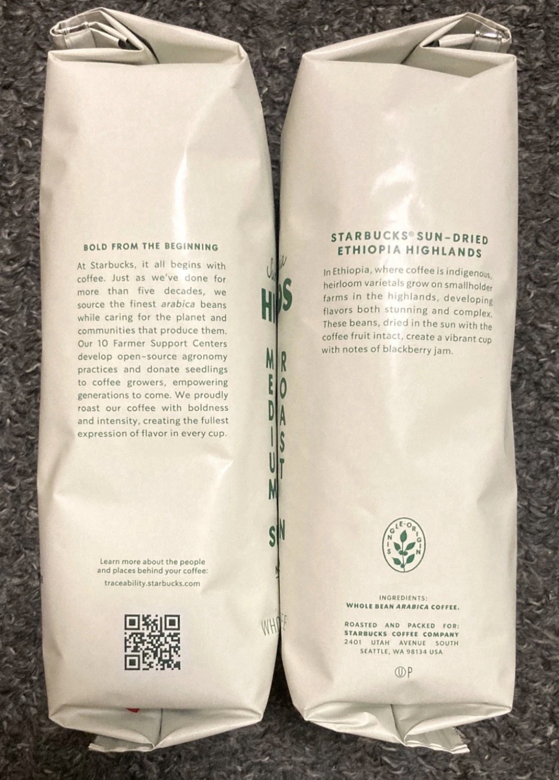 Factory Sealed Starbucks Ethiopia Highlands Whole Bean Coffee 16 oz Bags 2 Pack