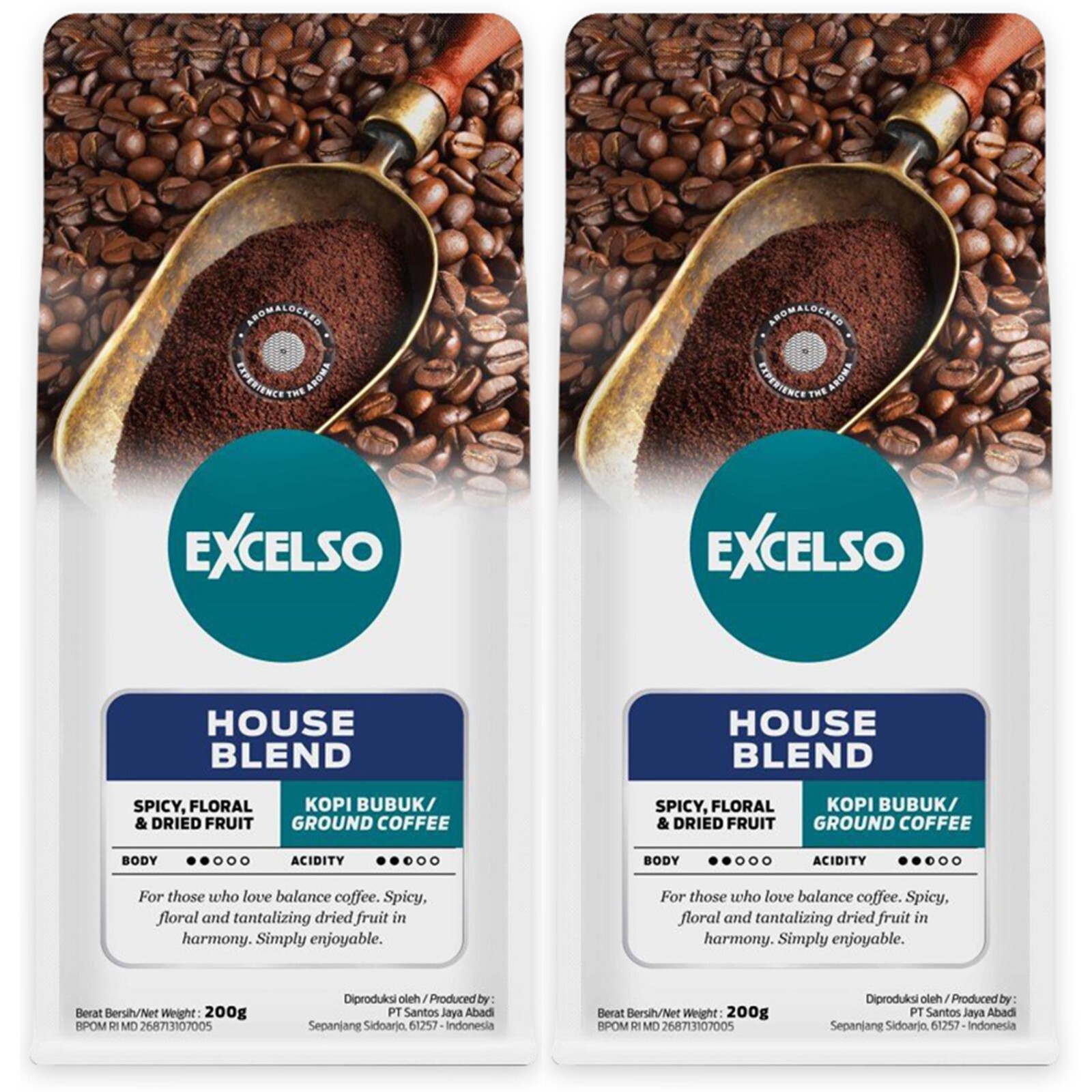 EXCELSO Indonesia Coffee House Blend 200g Pack of 2 Whole Beans or Ground Coffee