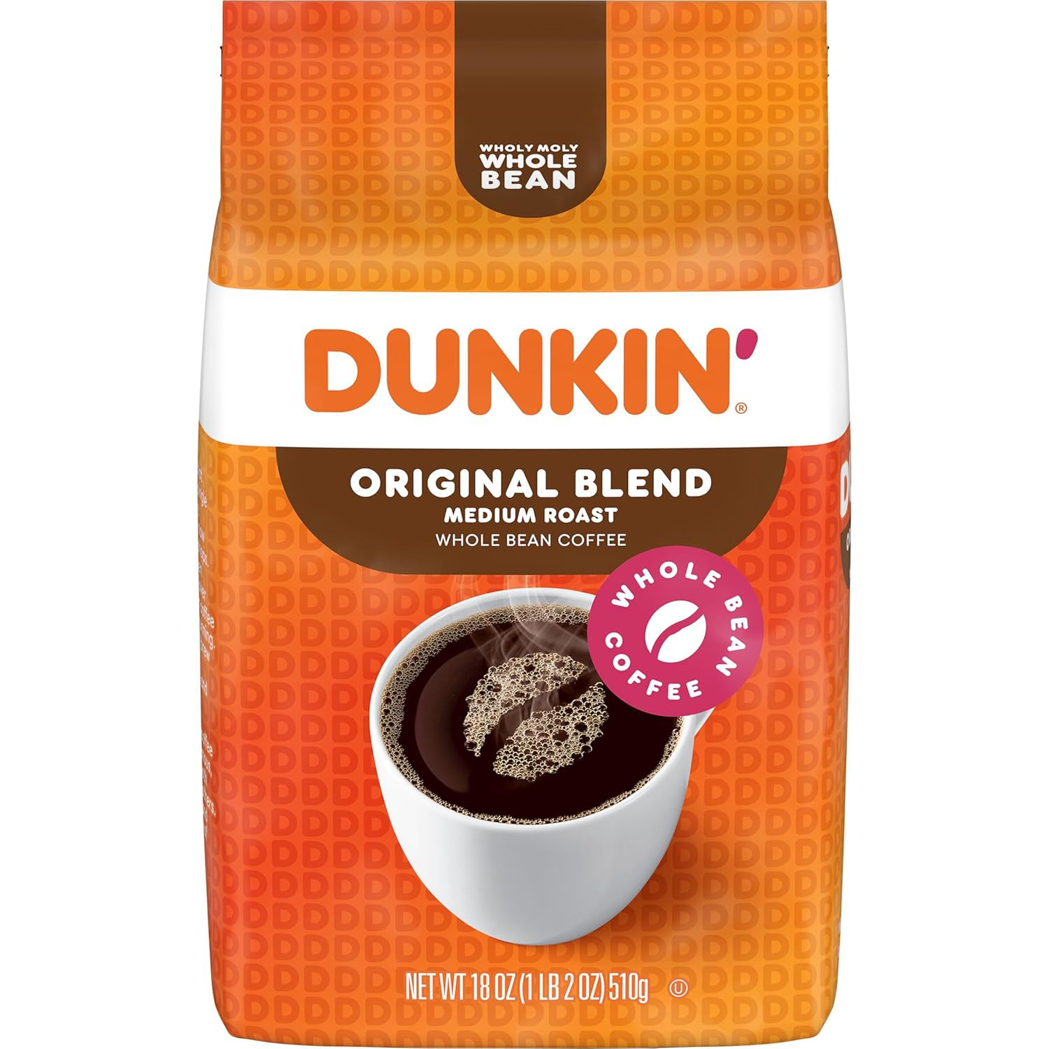 Dunkin’ Original Blend Medium Roast Whole Bean Coffee, 18 Ounce Pack of 6