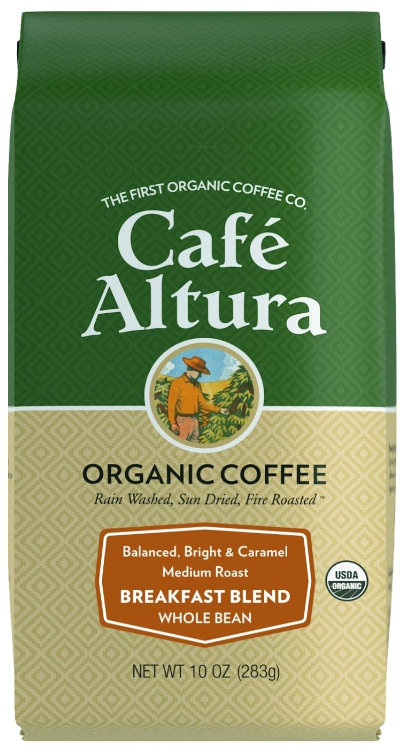 Cafe Altura, Breakfast Blend, Medium Roast, Organic, Whole Bean Coffee, 10 oz…