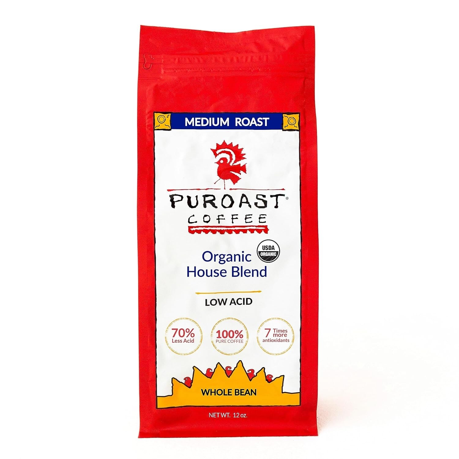 Puroast Low Acid Whole Bean Coffee, Organic House Blend, High Antioxidant, 12…