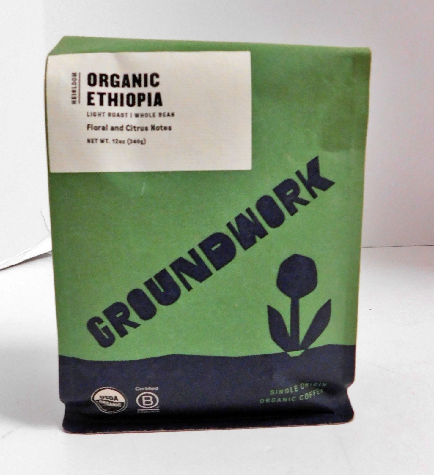 GROUNDWORK Ethiopia Heirloom Blend Whole Bean Coffee Light Roast, 12oz (1-Pack)