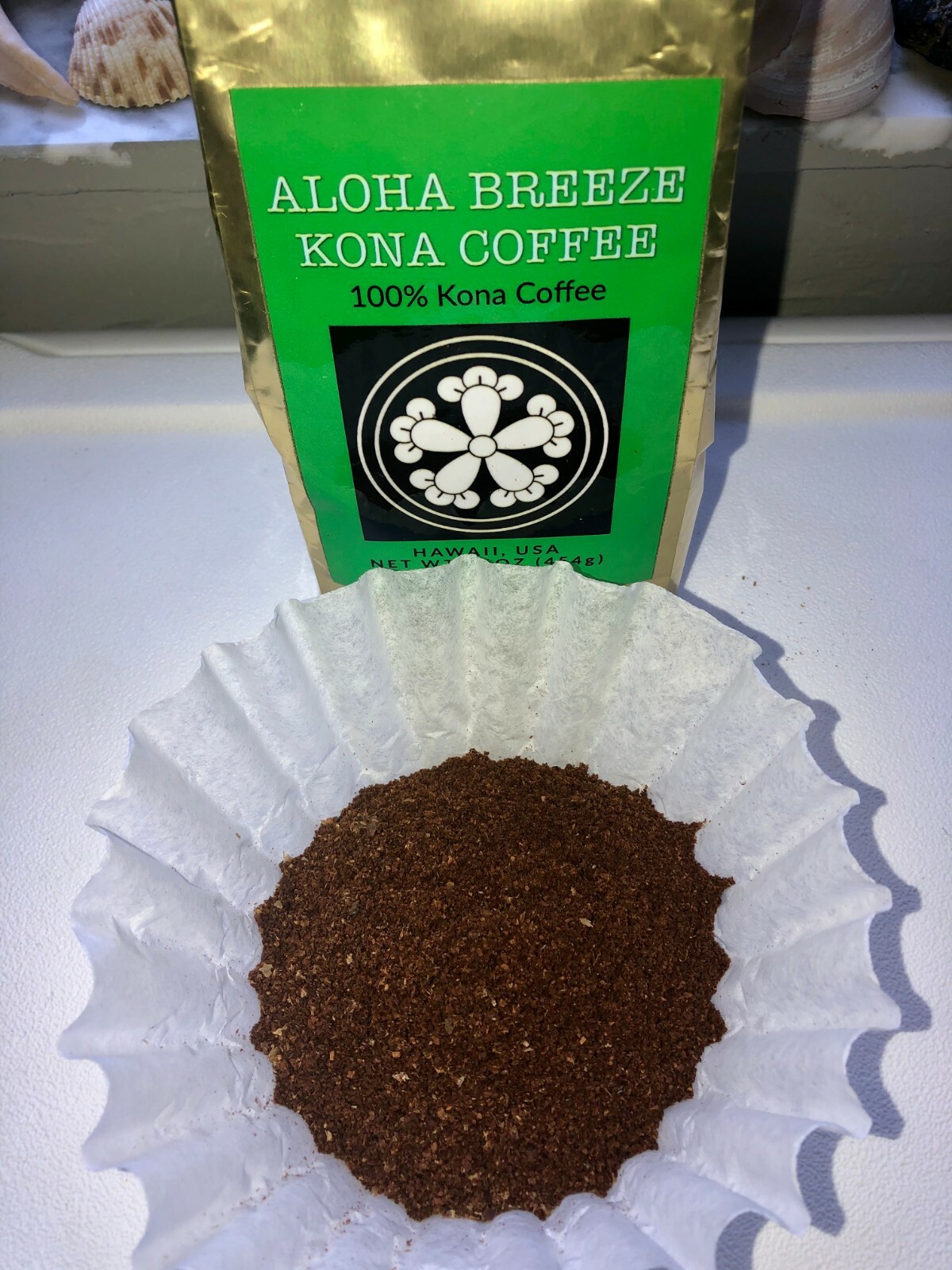 100% Kona Coffee in 16-ounce (1lb.) Bags. Bean or Ground. 100% Pure Kona Coffee