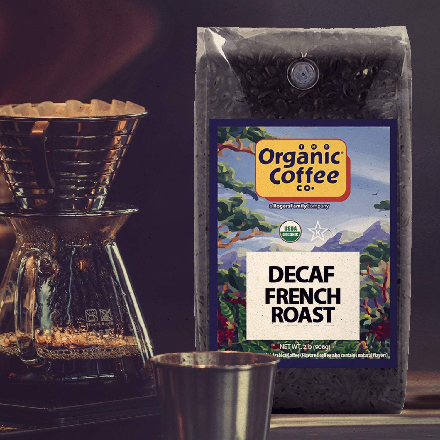 DECAF French Roast Whole Bean Coffee 2LB Dark Roast