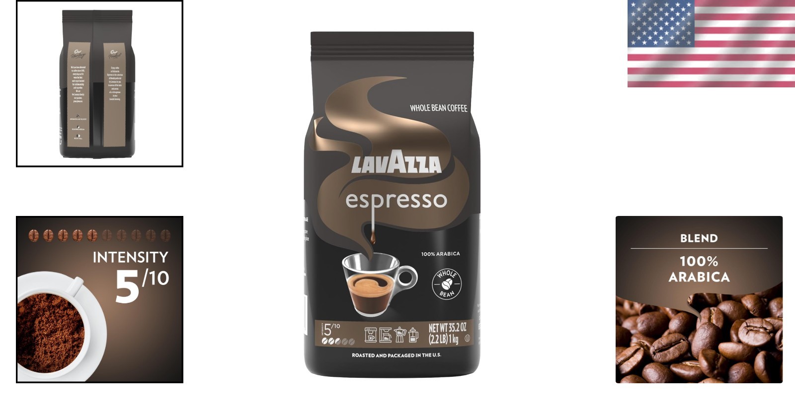 100 Percent Arabica Espresso Coffee Whole Beans 2.2 Pounds Medium Roast