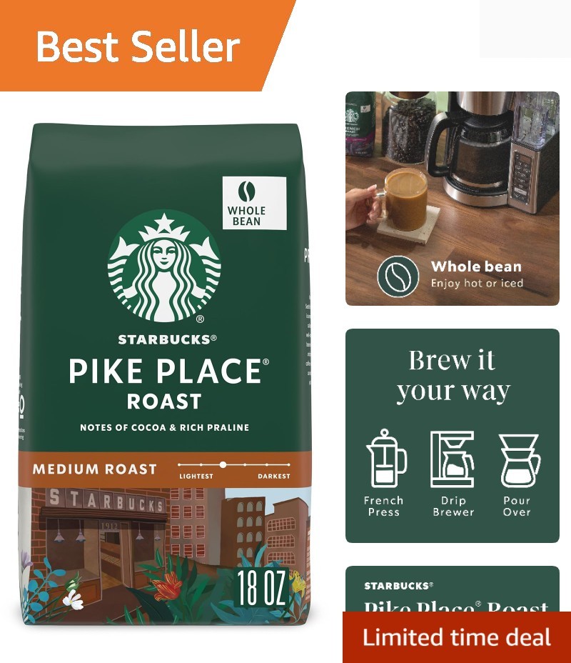Starbucks Whole Bean Coffee, Medium Roast Coffee, Pike Place Roast, 100% Arab…