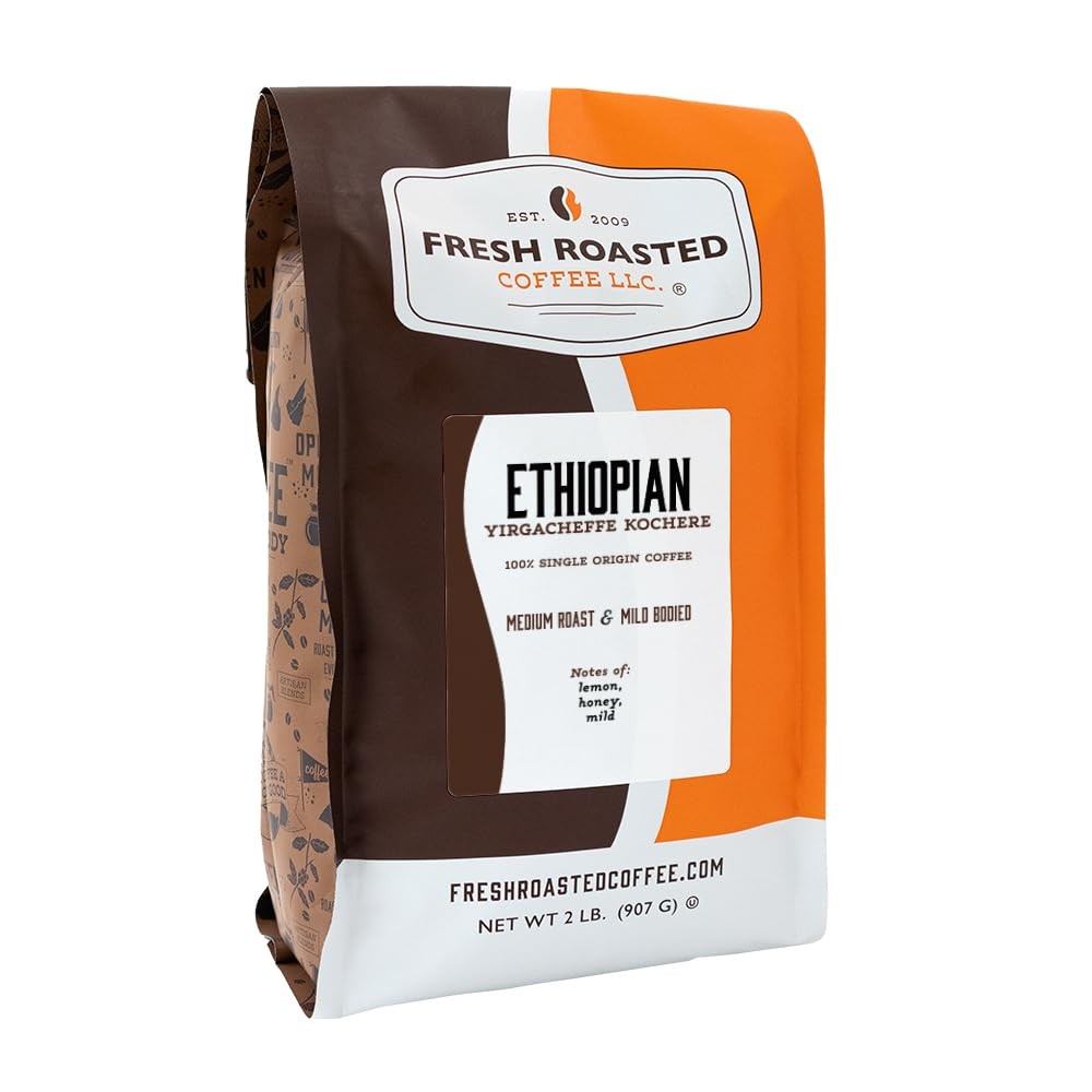 Ethiopian Yirgacheffe Kochere Coffee Medium Roast Kosher Whole Bean 32 Oz