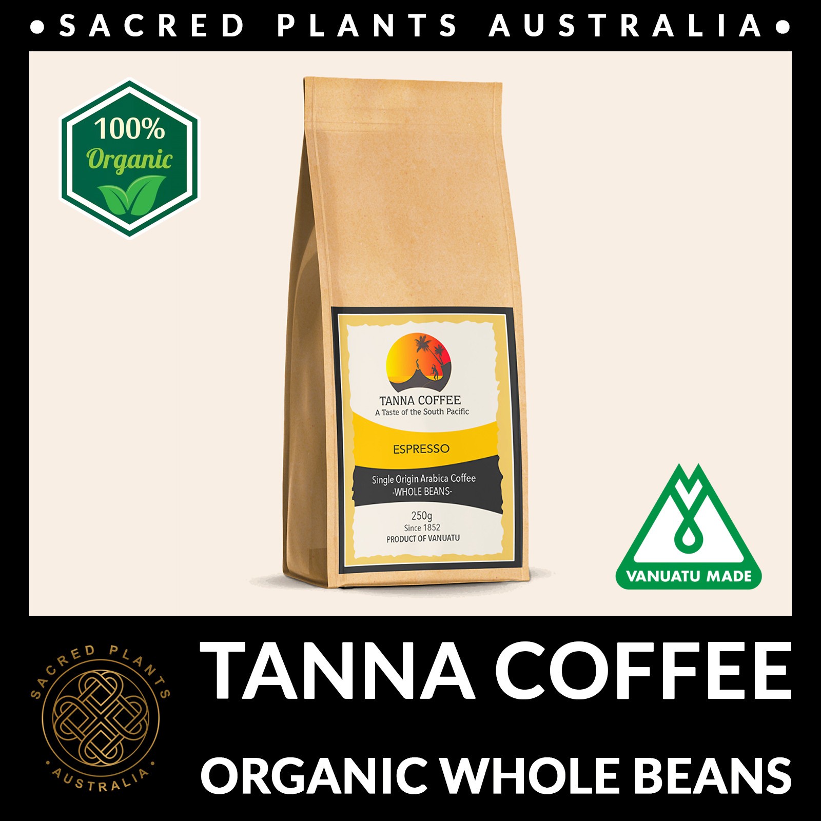 TANNA COFFEE 250g | Organic Whole Beans Espresso Dark Medium Roast Rare Vanuatu