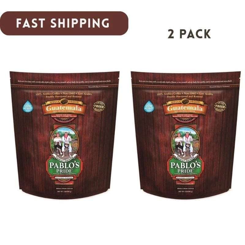 Pablo’s Pride Gourmet Medium-Dark Roast Whole Bean Coffee,Guatemala, 32 oz. 2x
