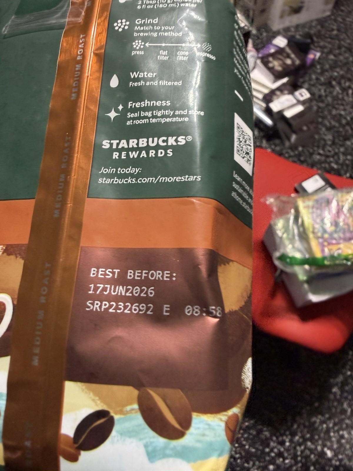 Starbucks Breakfast Blend Whole Bean Medium Roast Coffee 12 oz 06/17/2026