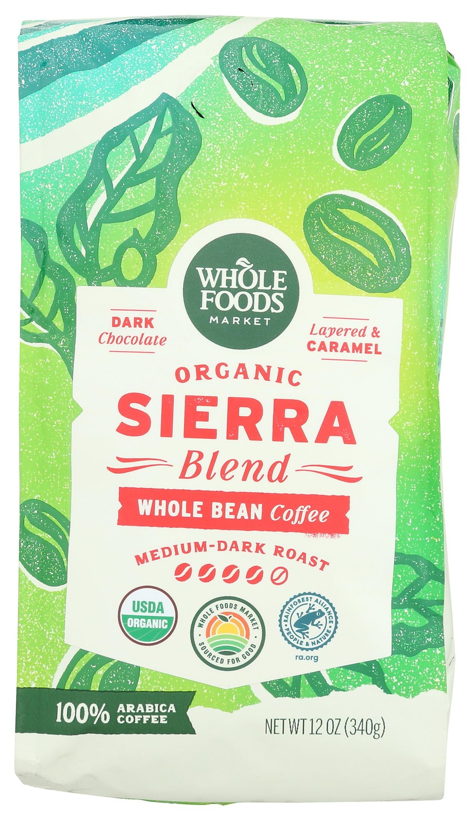 Organic Sierra Blend Whole Bean Coffee, Medium-Dark Roast, Dark Chocolate & Cara