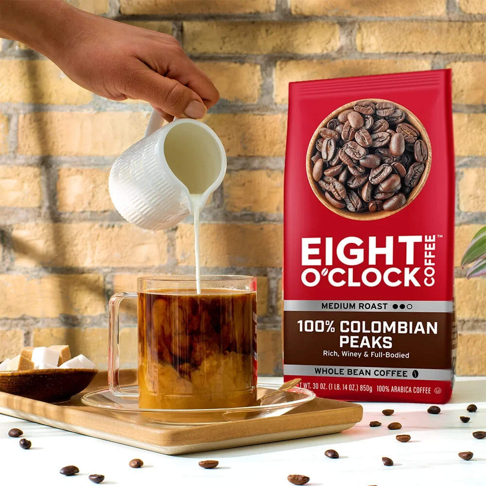 NEW Eight O’Clock 100% Colombian Peaks Medium Roast Whole Bean Coffee,30 Oz, Bag