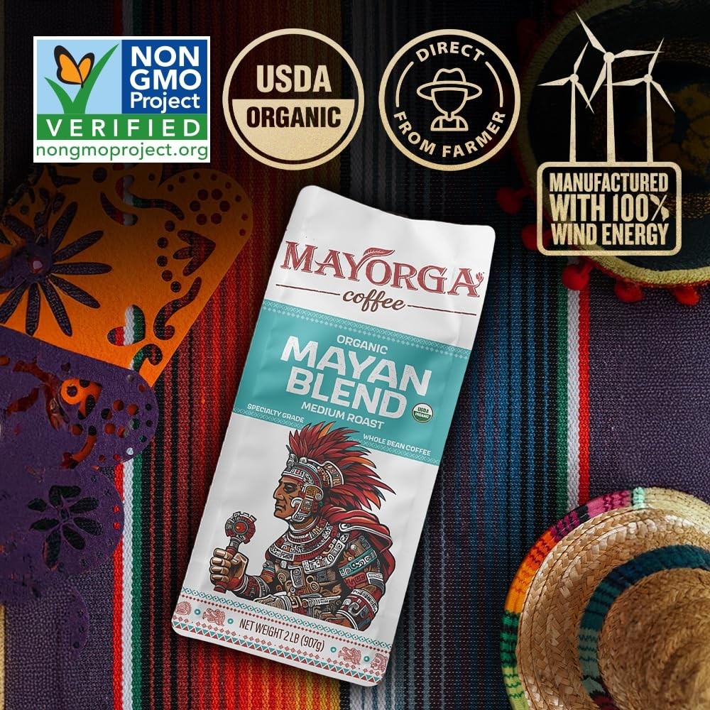 Mayan Organic Arabica Whole Bean Coffee Medium Roast 2lb Specialty Blend