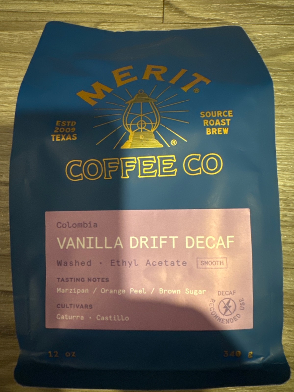 Merit Vanilla Drift Decaf Whole Bean Coffee 12oz (340g)