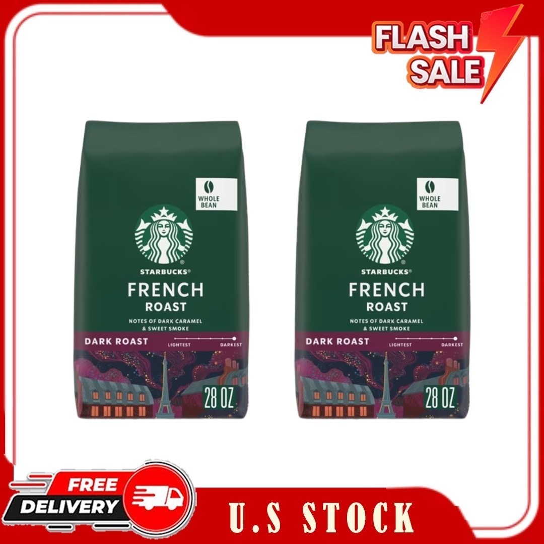 2 Pack Starbucks French Roast Whole Coffee Beans Dark Roast Hot Iced 28 oz