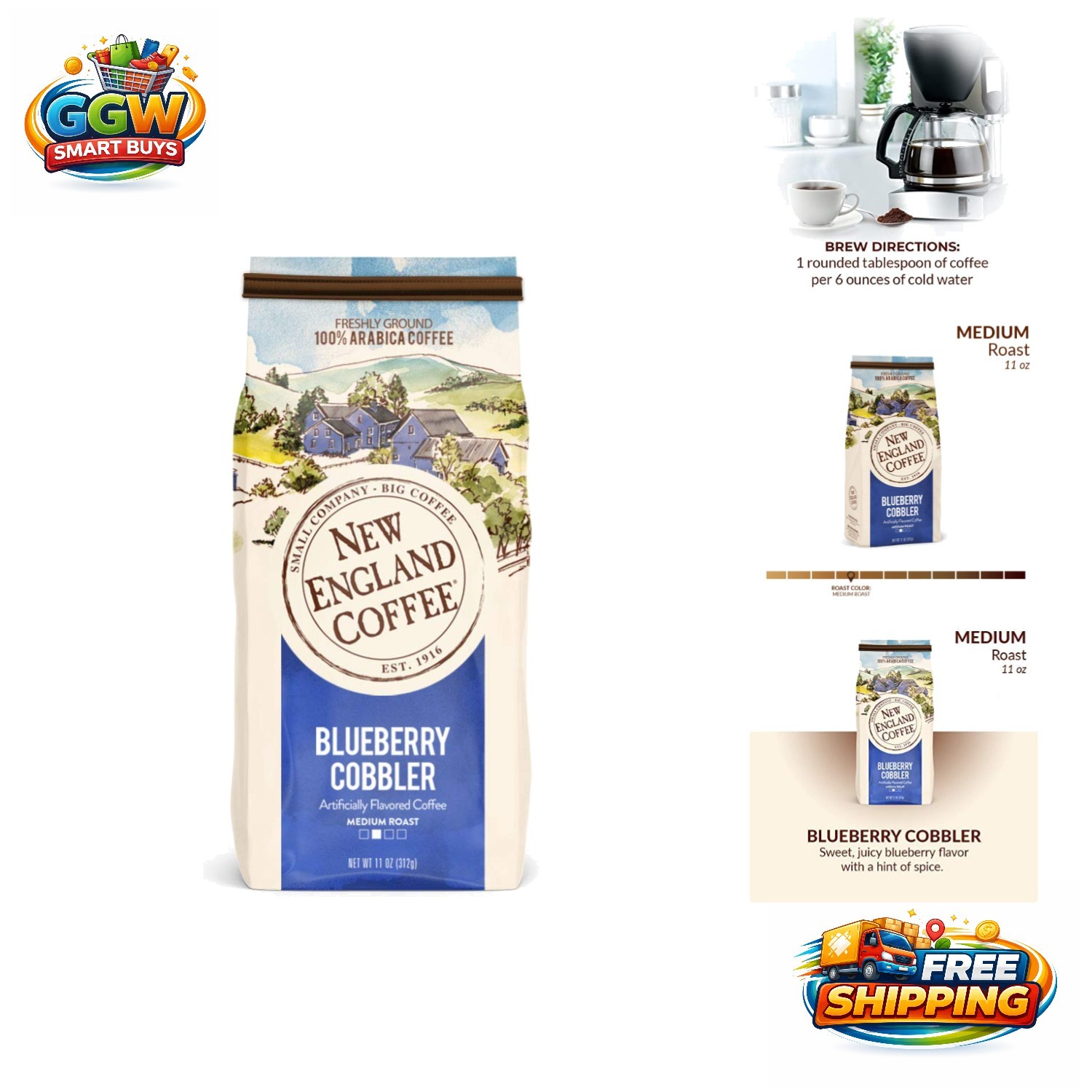 11oz Blueberry Cobbler Coffee – Gluten Free, Kosher Medium Roast Delight