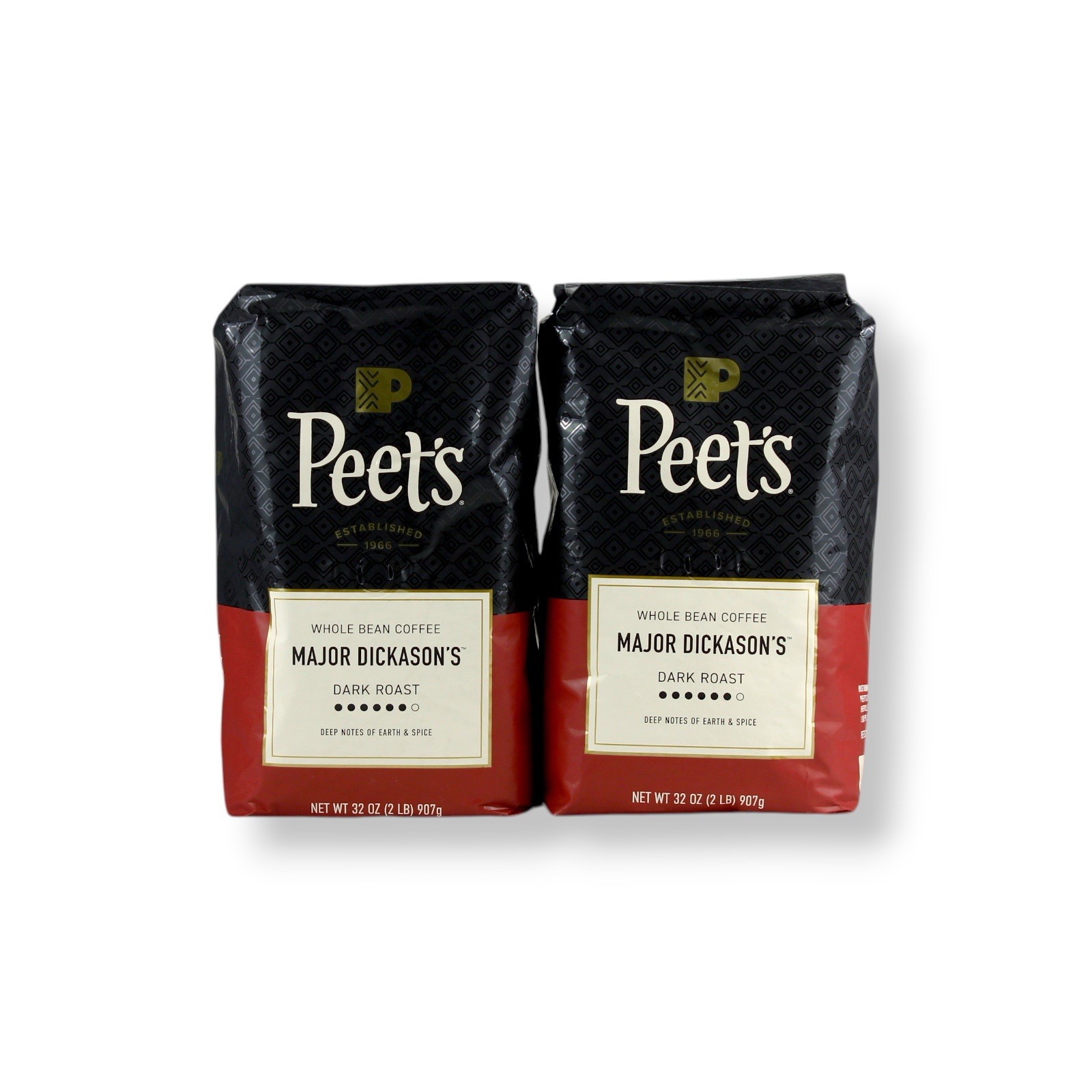 2 Packs Of Peet’s Major Dickason’s Dark Roast Whole Bean Coffee 32 Oz Each