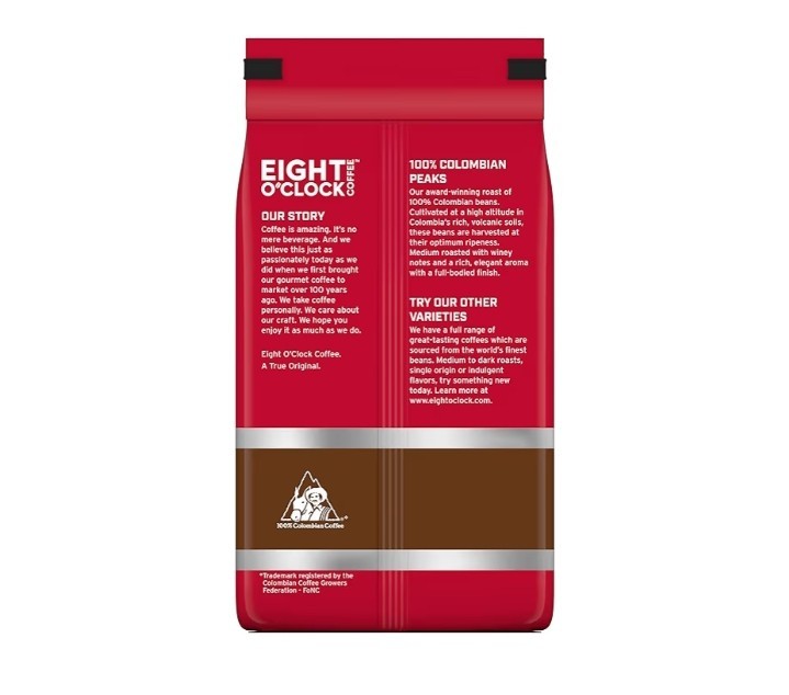 FAST SHIPPING Eight O’Clock Coffee 100% Colombian Peaks Whole Bean Medium Roast